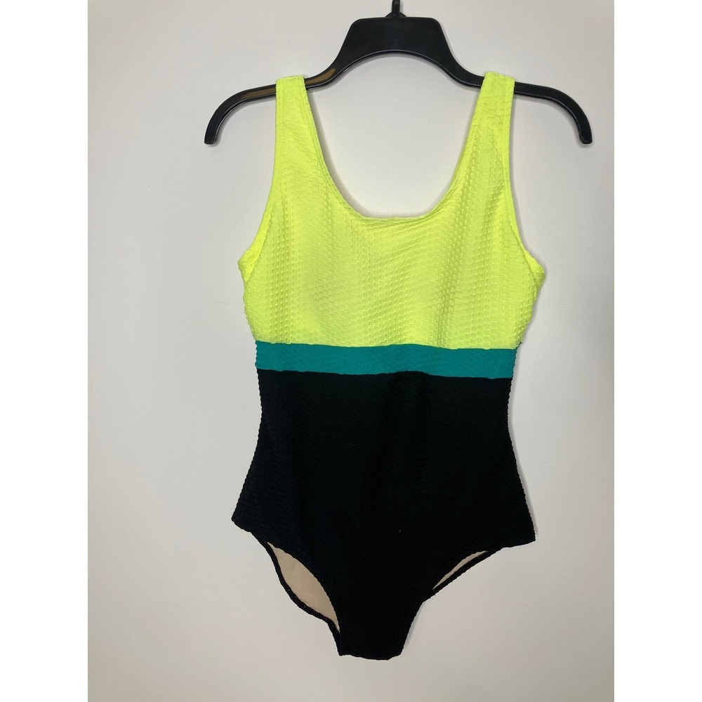Aquamore chlorine resistant one piece swimsuit textured color Block women size 6